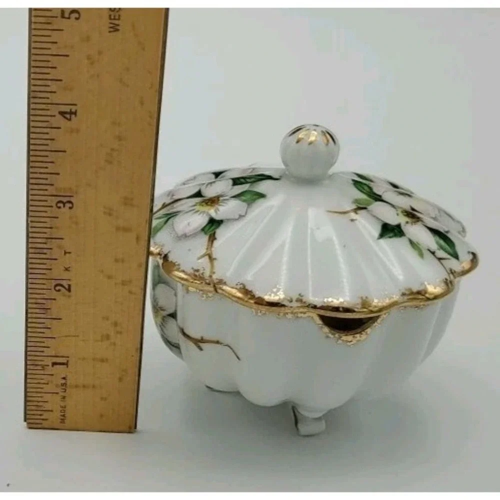Vtg Dogwood Footed Guilded Serving‎ Mayonnaise Sugar Bowl Lid Spoon NW-DW-60